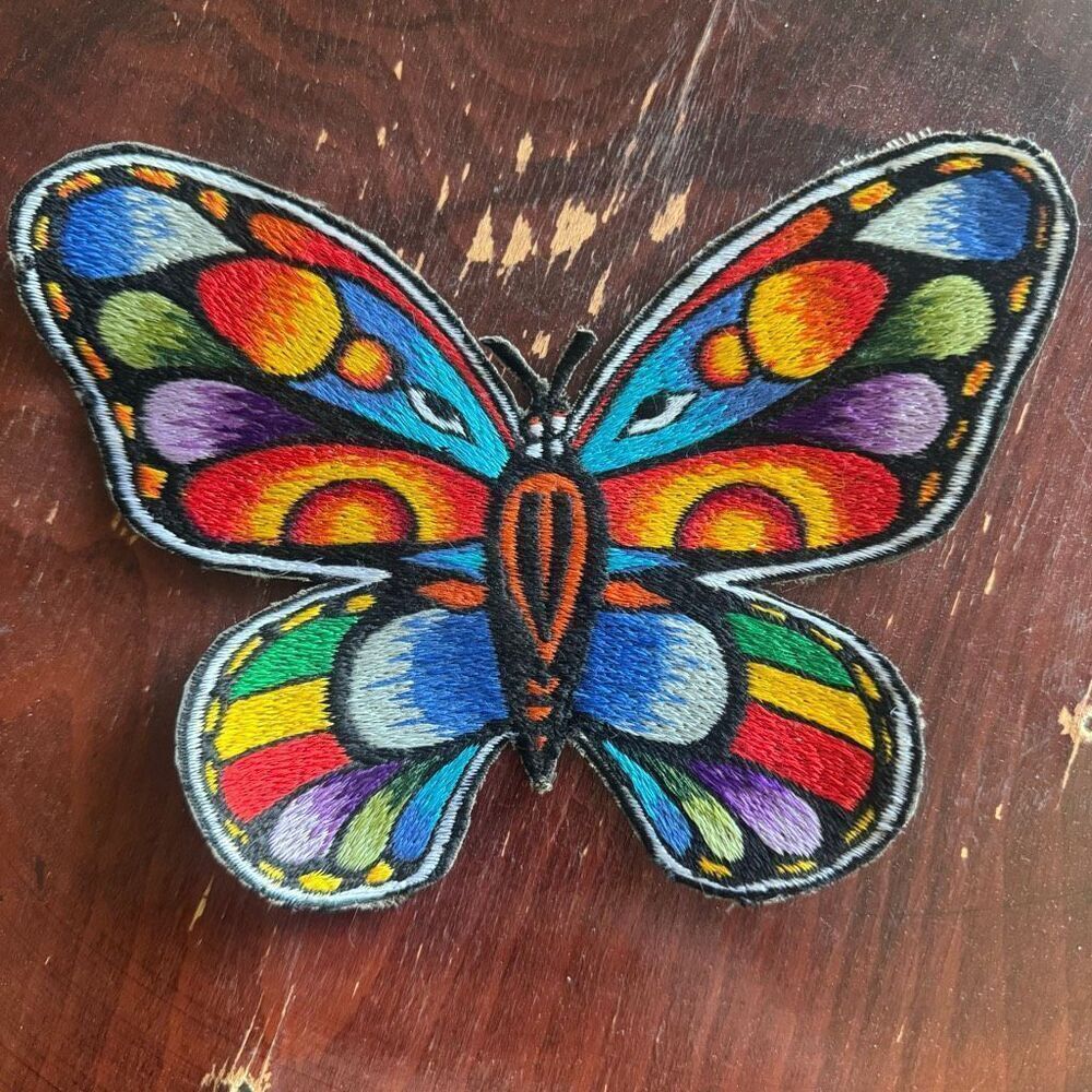 Vintage 90’s Boho Hippie Rainbow Butterfly Patch Large